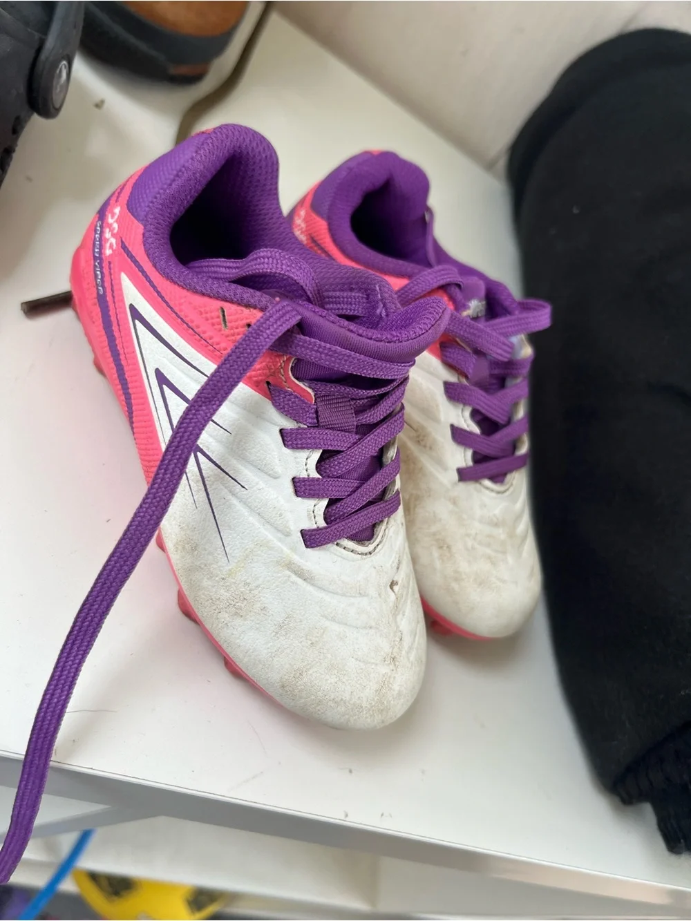 DSG Kids White Pink and Purple Soccer Cleats